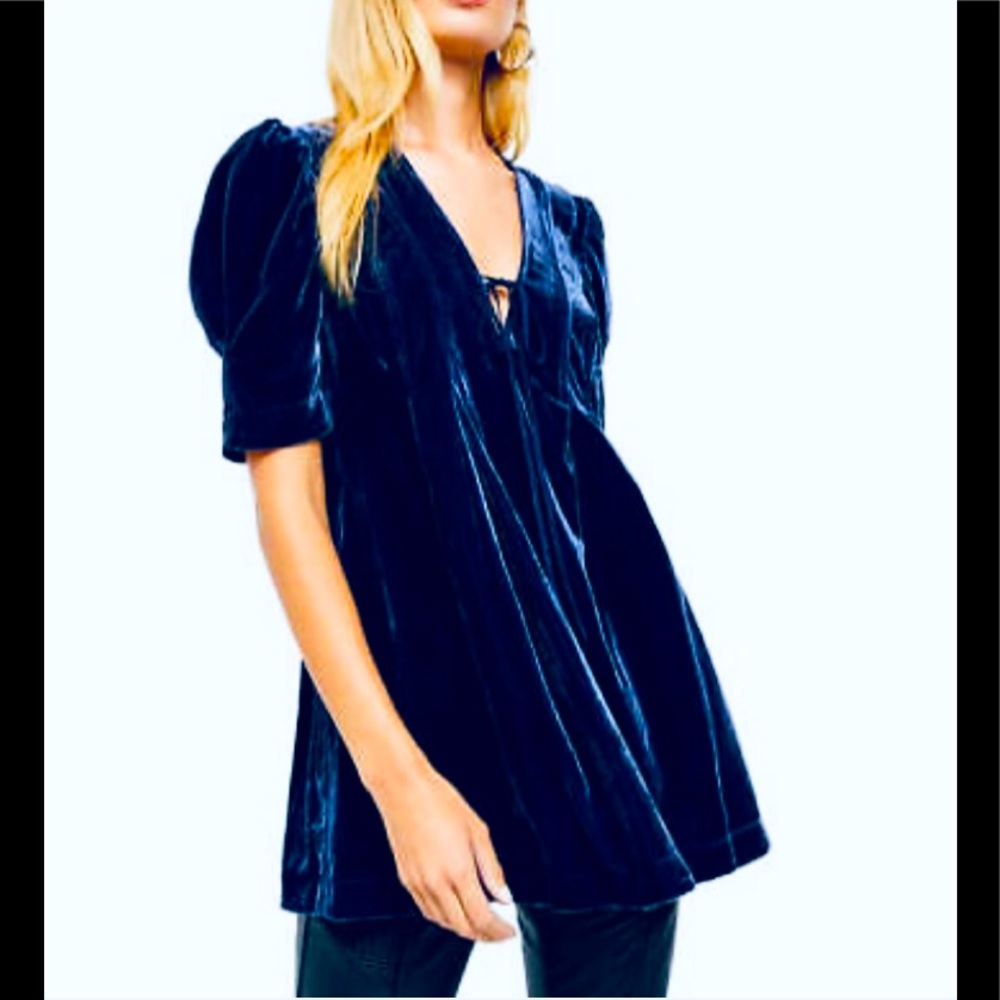 Free People beauty  indigo velvet top NWT L